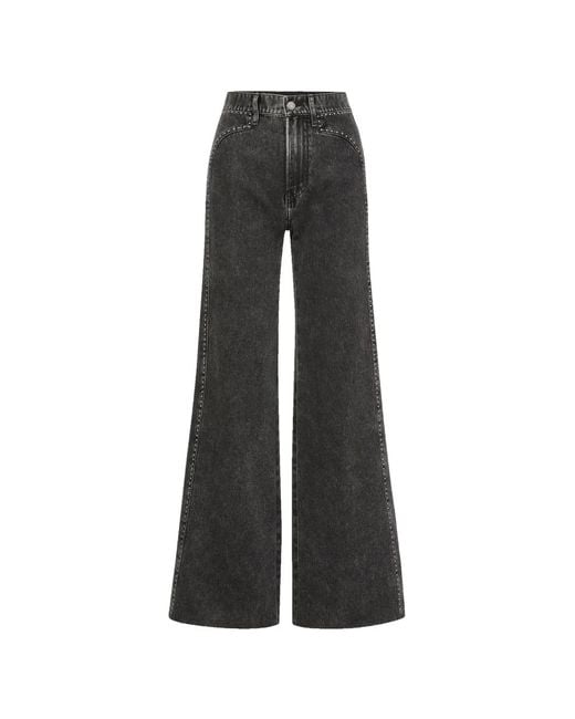 Veronica Beard Black Grant Stud-Embellished Wide-Leg Jeans