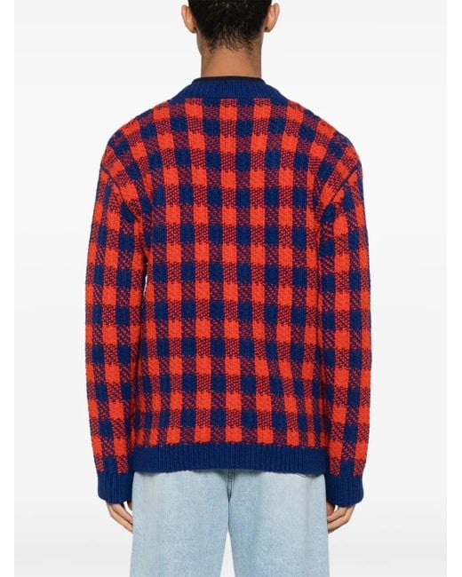 Gucci Red Interlocking Gg Gingham Wool Cardigan for men