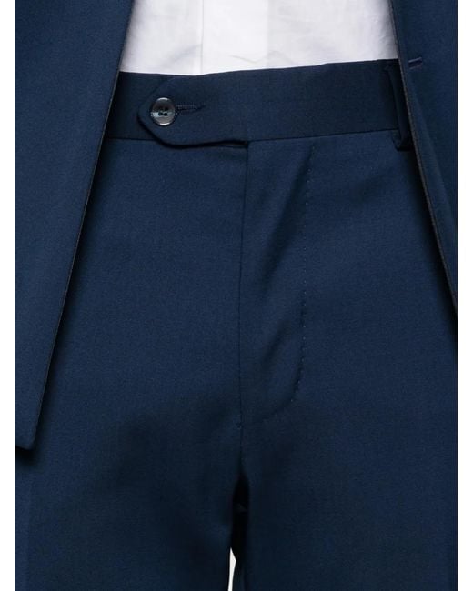 Luigi Bianchi Blue Double-Breasted Peak-Lapel Suit for men