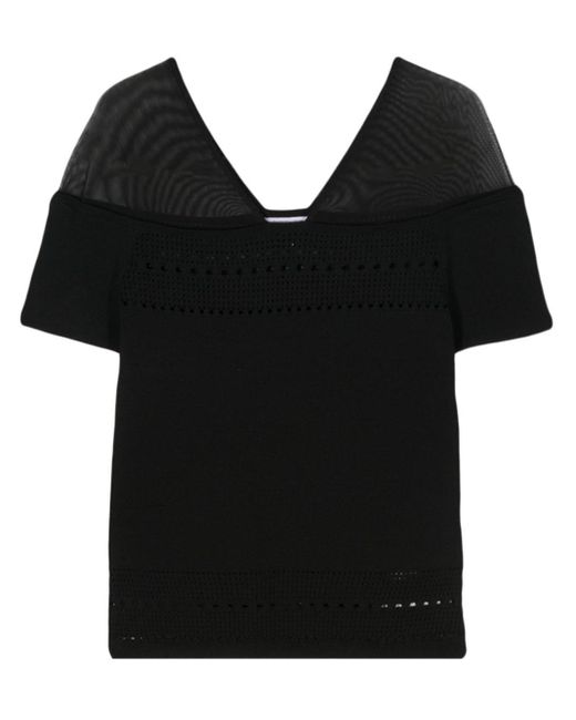 Patrizia Pepe Black Perforated-detail Knitted Top