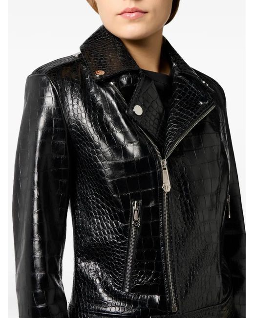 Philipp Plein Black Veste Zippée À Effet Peau De Crocodile