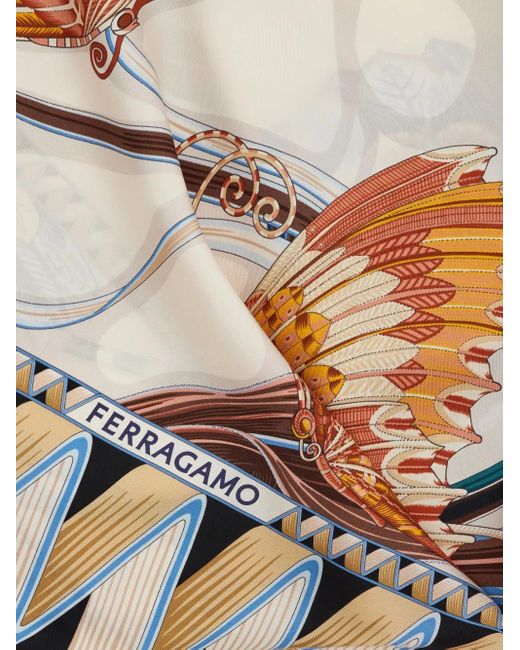 Ferragamo Blue Floral-Print Silk Scarf