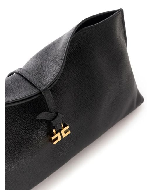Elisabetta Franchi Black Leather Clutch Bag