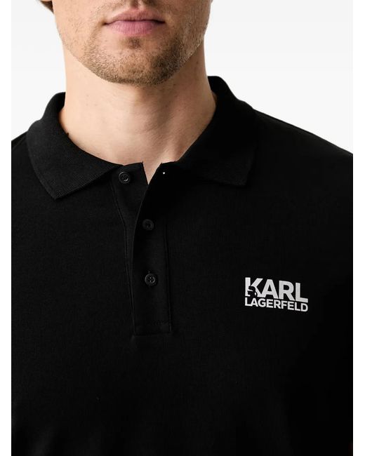 Karl Lagerfeld Black Logo-Print Short-Sleeve Polo Shirt for men