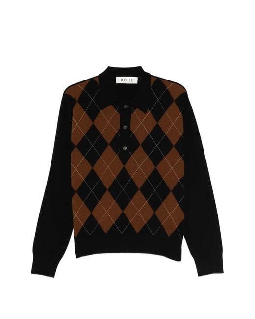 Rohe Black Argyle-Knit Polo Top
