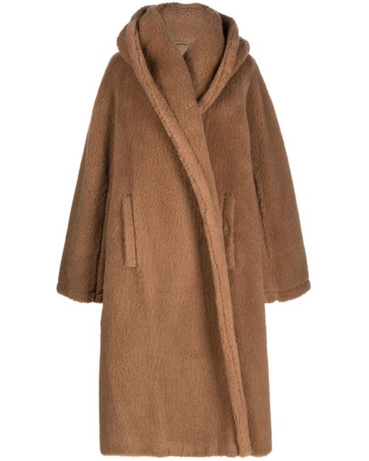 Max Mara Brown Apogeo Fleece Hooded Midi Coat