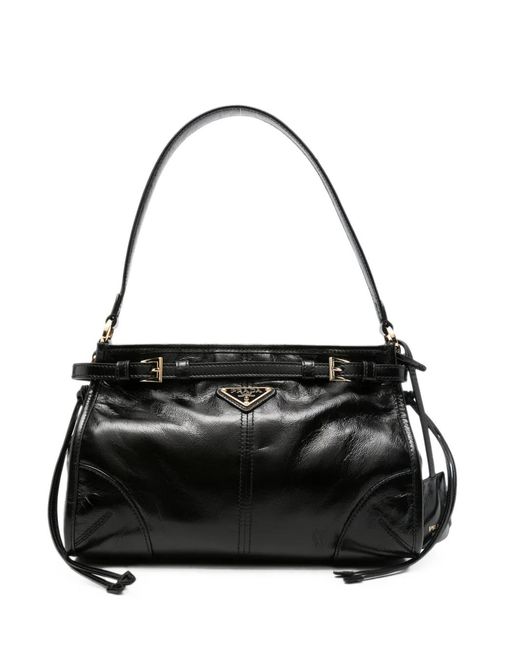 Prada Black Bonnie Buckled Leather Shoulder Bag
