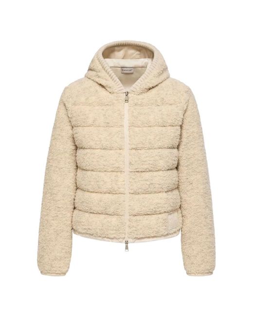 Moncler Natural Fleece-Texture Logo-Patch Puffer Jacket