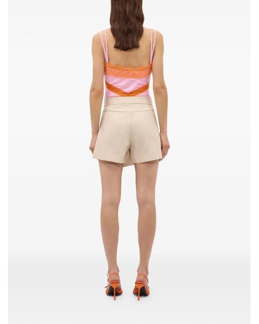 MSGM Natural Button Asymmetric Shorts