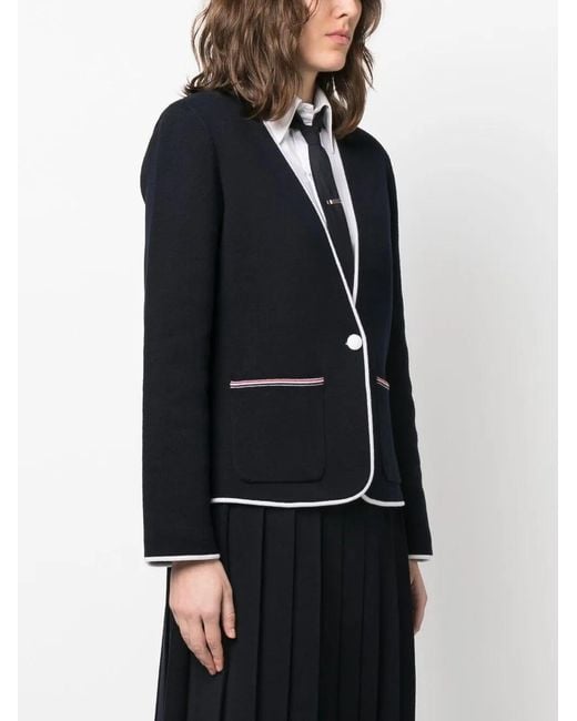 Thom Browne Black Contrasting-Trim Collarless Jacket