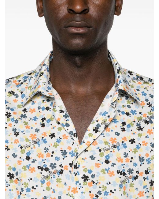 Paul Smith White Floral-print Organic Cotton Shirt for men