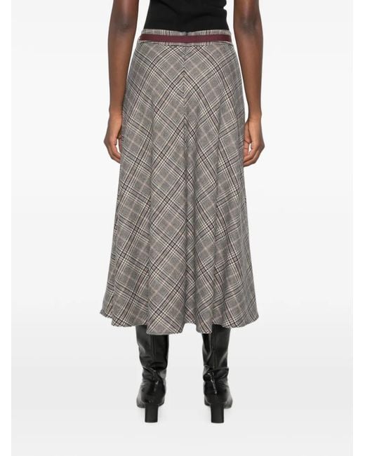 Max Mara Gray Check-Pattern Embellished-Belt Midi Skirt