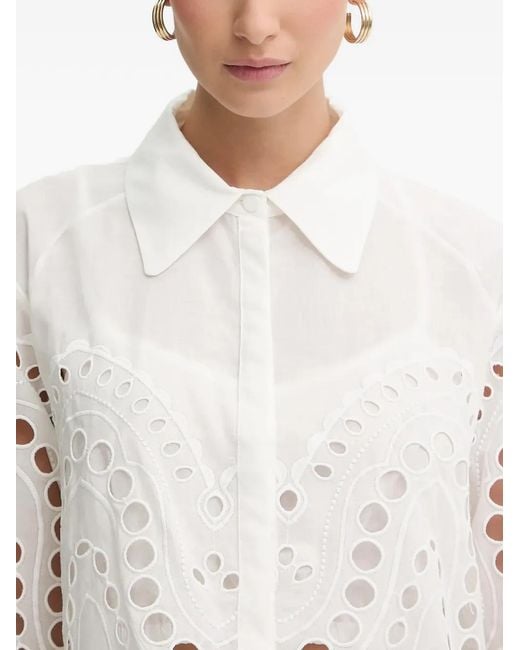 Charo Ruiz White Storm Scallop-Trim Eyelet Blouse