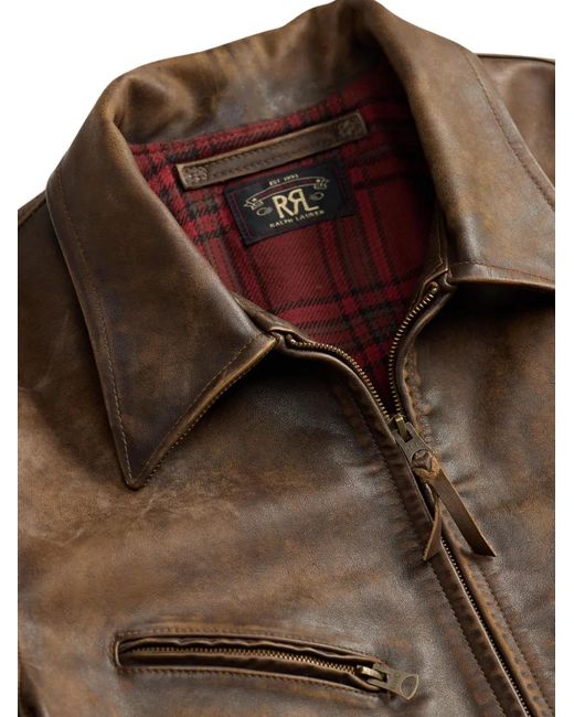 RRL Brown Zip Leather Jacket for men