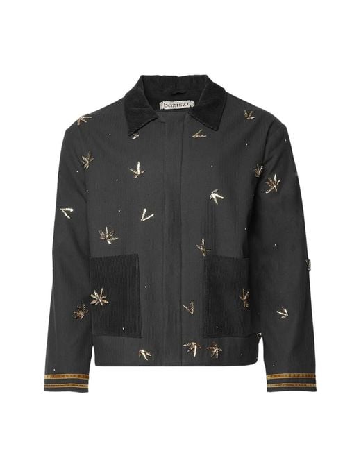 BAZISZT Black Plomb Bead-Embellished Corduroy Jacket for men