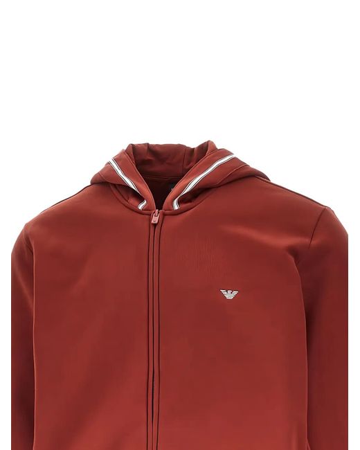 EA7 Red Zip-Up Logo-Patch Hoodie for men