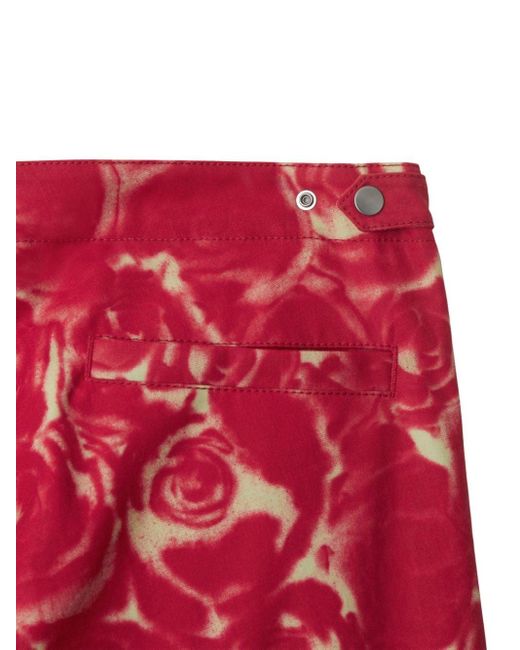 Burberry Red Rose-print Cotton Trousers for men
