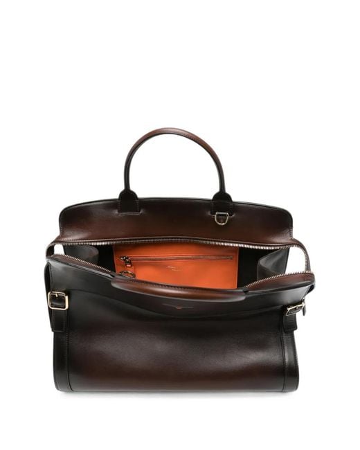 Santoni Black Burnished Leather Tote Bag for men