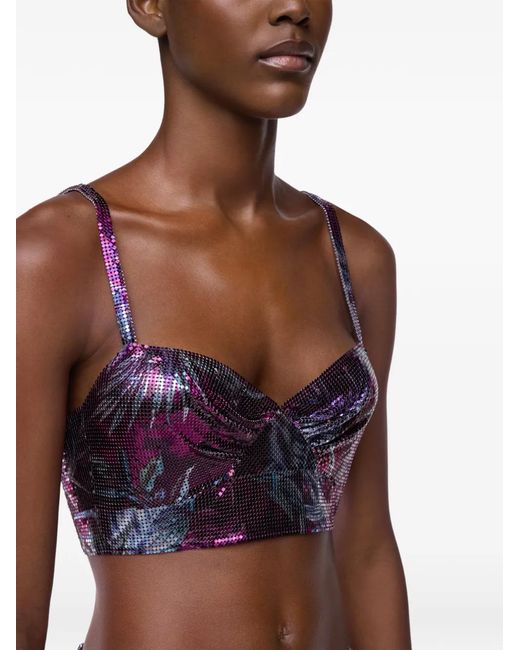 Rabanne Purple Palm-Tree Cropped Top