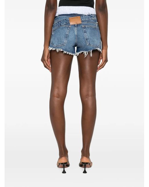 Alexander Wang Blue Boxer-Waistband Denim Shorts