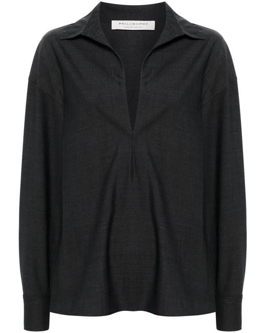 Philosophy Di Lorenzo Serafini Black V-Neck Blouse
