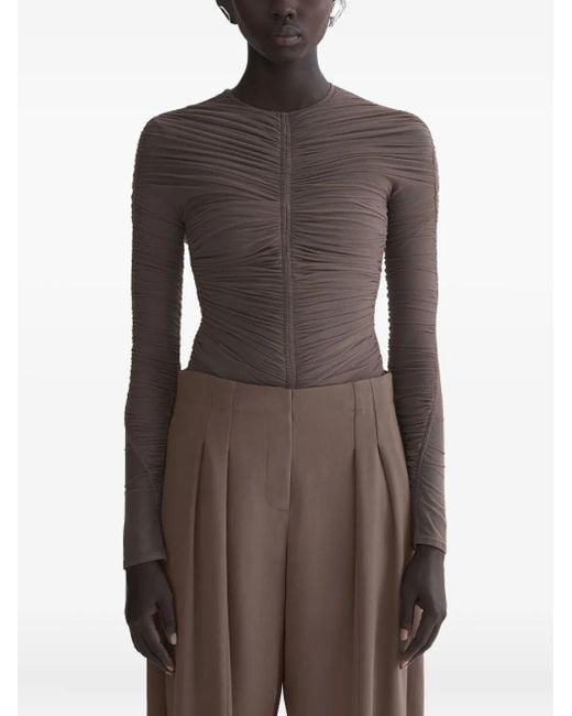 Mugler ギャザー ロングtシャツ Brown