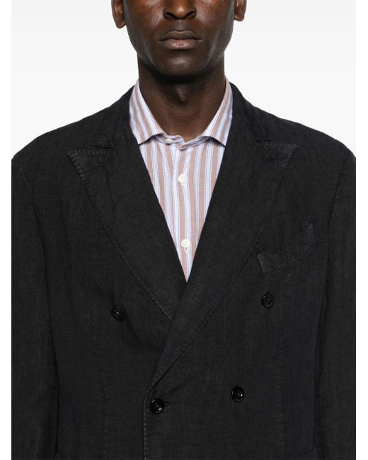 Boglioli Black Double-breasted Linen Suit for men