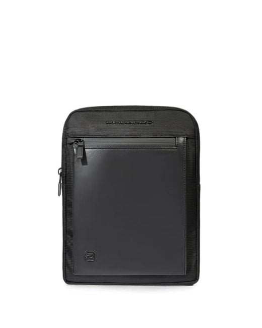 Piquadro Black Logo-Plaque Panelled Backpack for men