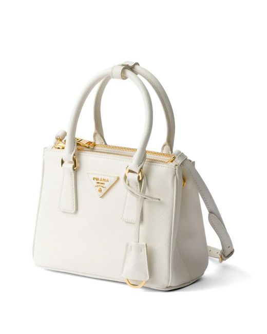 Prada White Mini Galleria Leather Tote Bag