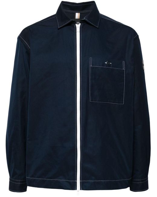 Boss Blue Contrast-stitch Shirt Jacket for men