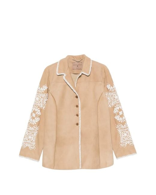 Ermanno Scervino Natural Embroidered Whipstitch-Trim Jacket