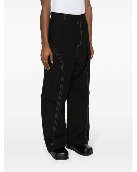 Feng Chen Wang Black Contrast-Stitching Trousers for men