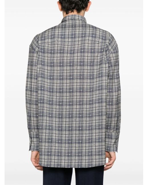 Ferragamo Geruit Overhemd Van Scheerwol in het Gray voor heren