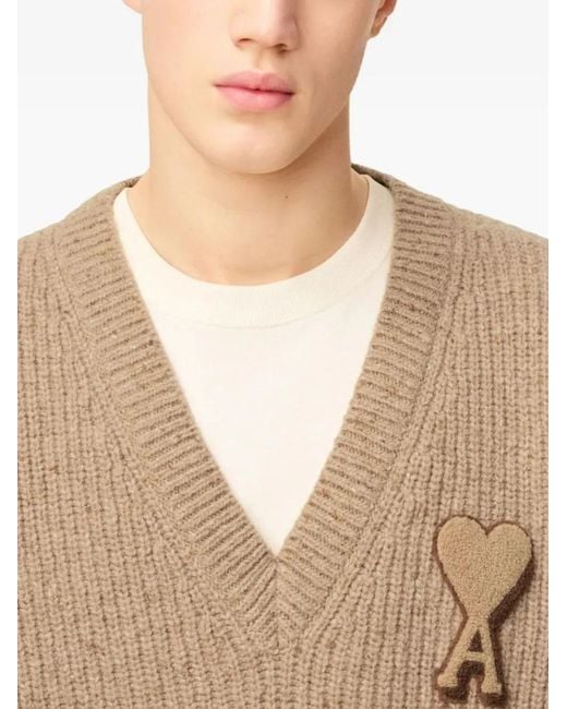 Pull Rayé À Logo Cœur AMI en coloris Natural