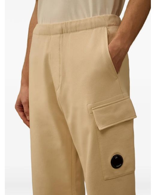C P Company Natural Diagonal-Raised Fleece Cargo-Pocket Cotton Track Pants for men