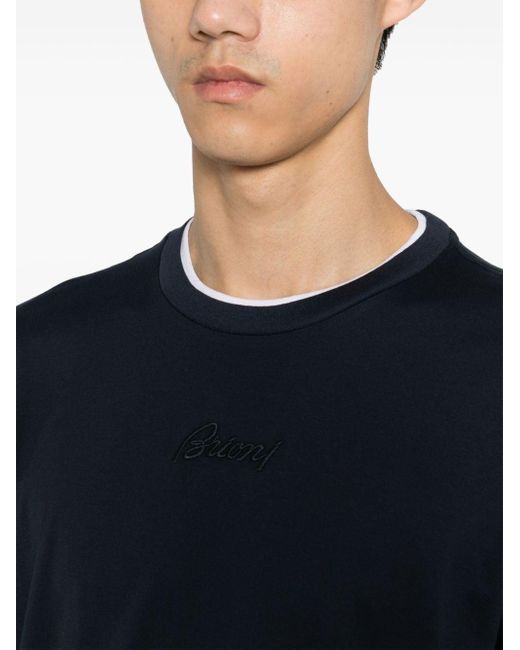 Brioni Black Logo-embroidered Cotton T-shirt for men