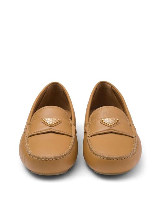 Prada Brown Logo Leather Moccasins