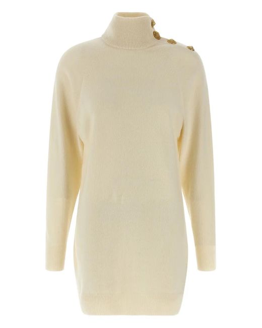 Balmain White High-Neck Button Mini Dress
