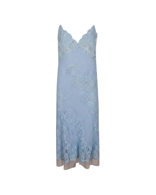 Ermanno Scervino Blue Robe-Nuisette Courte À Empiècements En Dentelle