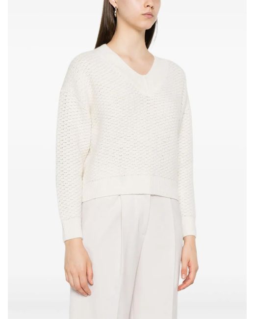 Peserico White Textured V-Neck Sweater