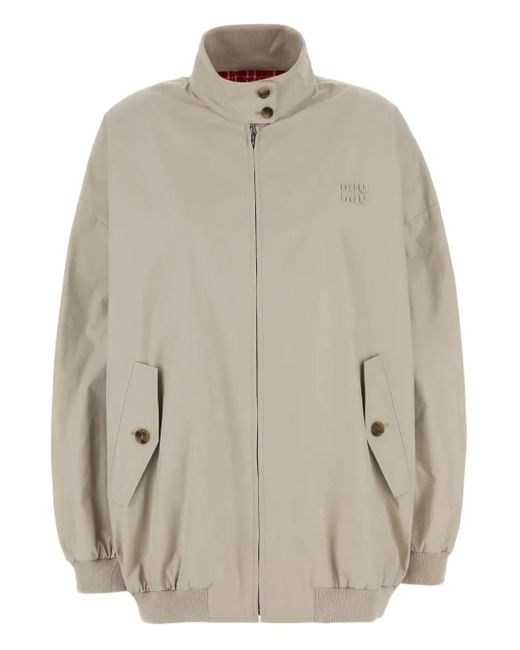 Veste Bomber À Logo Brodé Miu Miu en coloris Natural