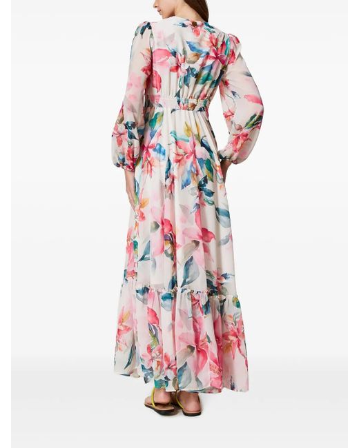 Twinset Red Floral-Print Maxi Dress