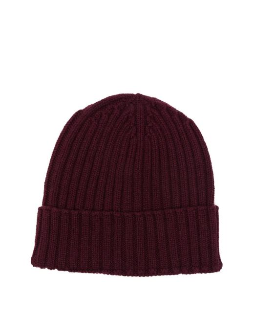 Dell'Oglio Red Ribbed Beanie Hat for men