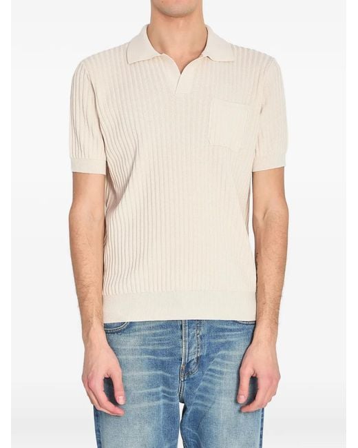 Roberto Collina White Ribbed Pocket Polo Shirt for men