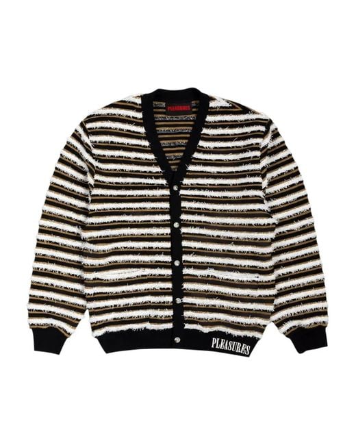 Pleasures Black Striped-Pattern Ribbed Cardigan for men