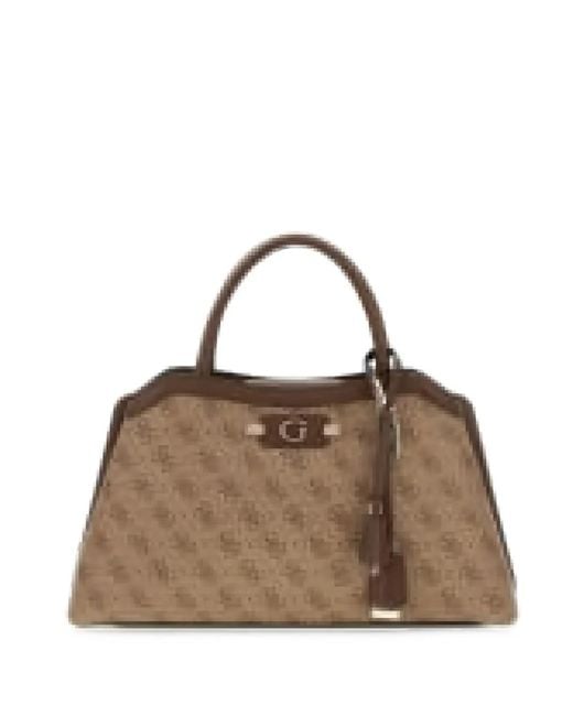 Guess Brown Lindsey Monogram-Print Shoulder Bag