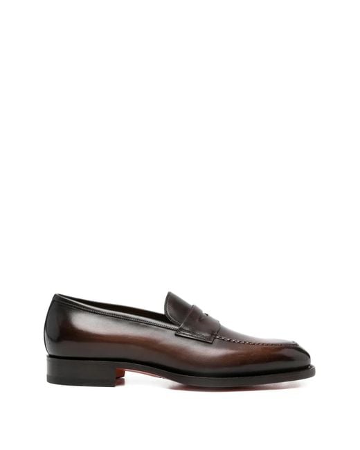 Santoni Brown T50 Penny-Detail Loafers for men