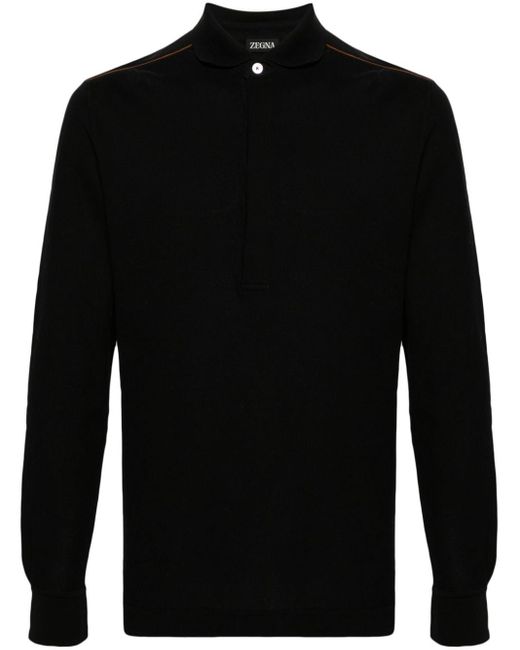Zegna Poloshirt mit Lederbesatz in Black für Herren
