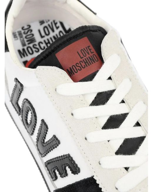 Moschino White Love Suede-Panelled Sneakers