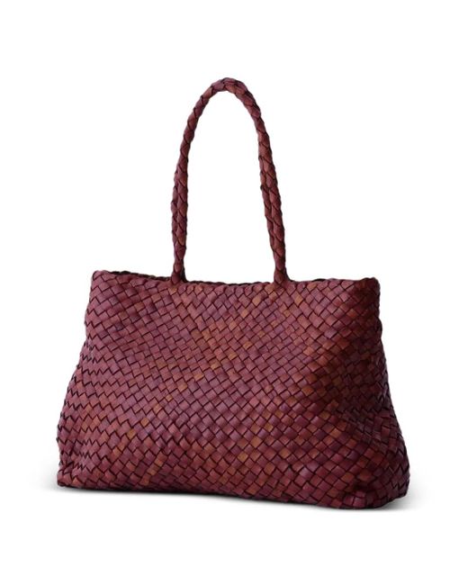 Dragon Diffusion Red Vintage Mesh Braided Leather Tote Bag
